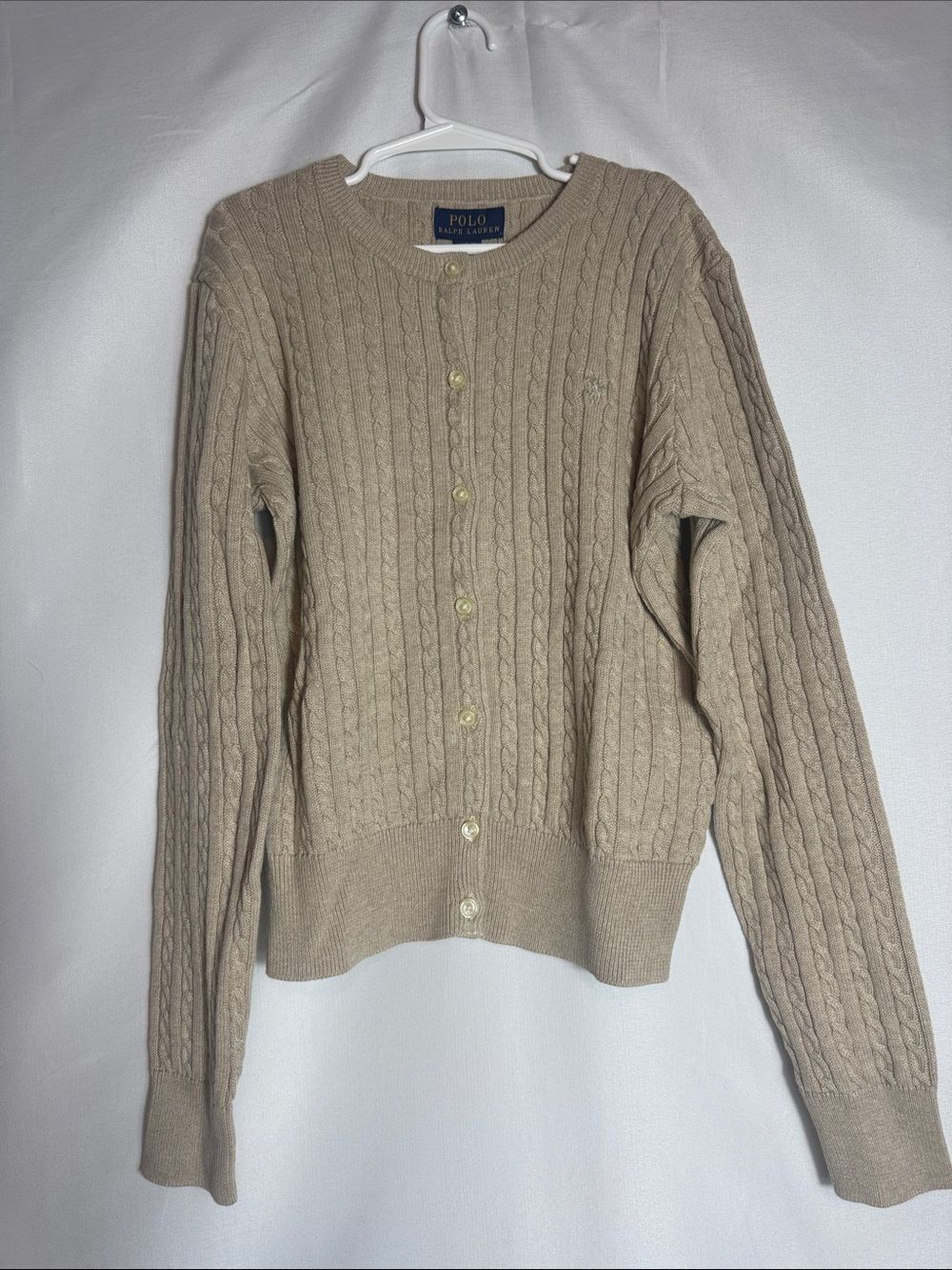 Polo by Ralph Lauren Beige Cable-Knit Button Cardigan Girls Size Medium